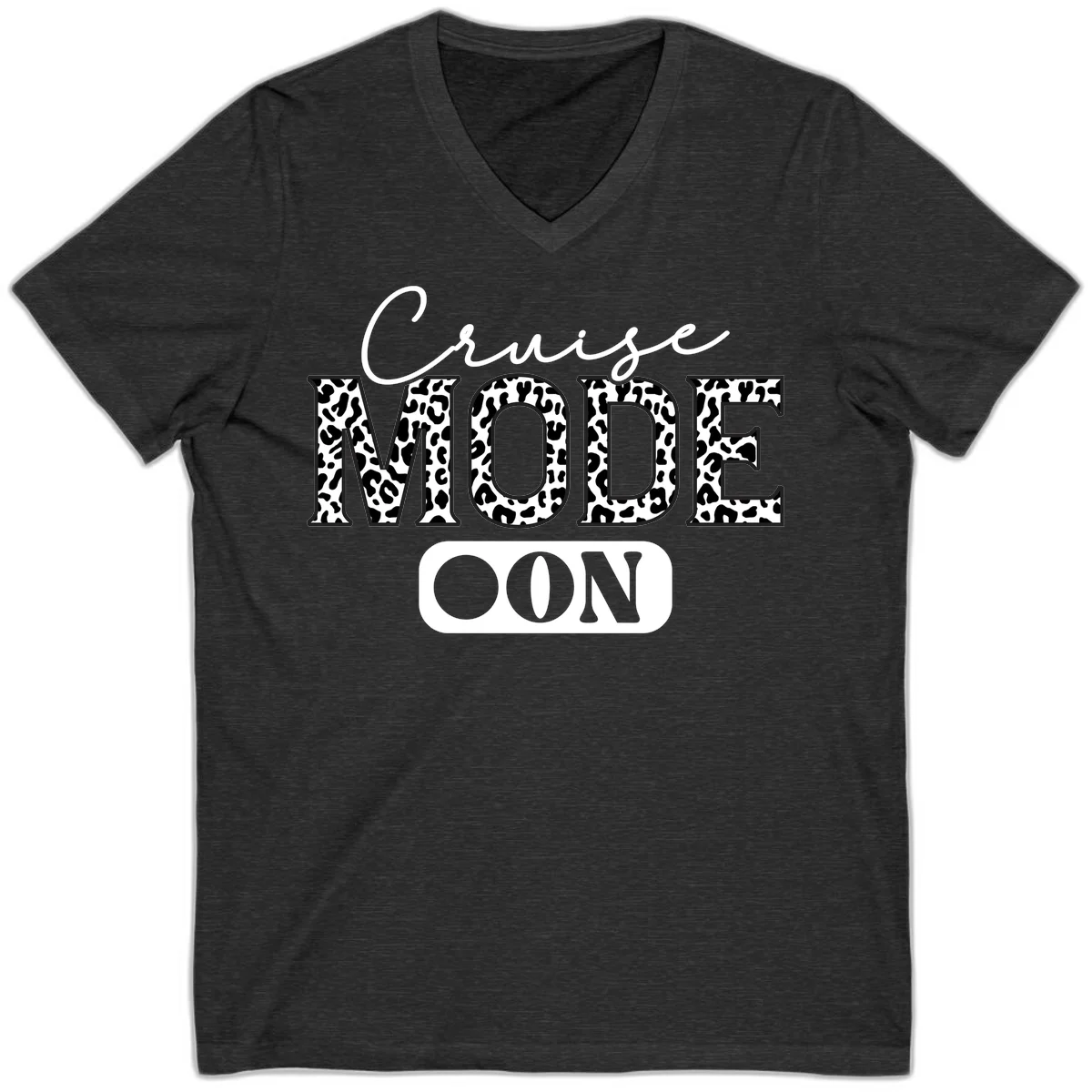 Cruise Mood Leopard Print V-Neck Tee in Dark Grey Heather