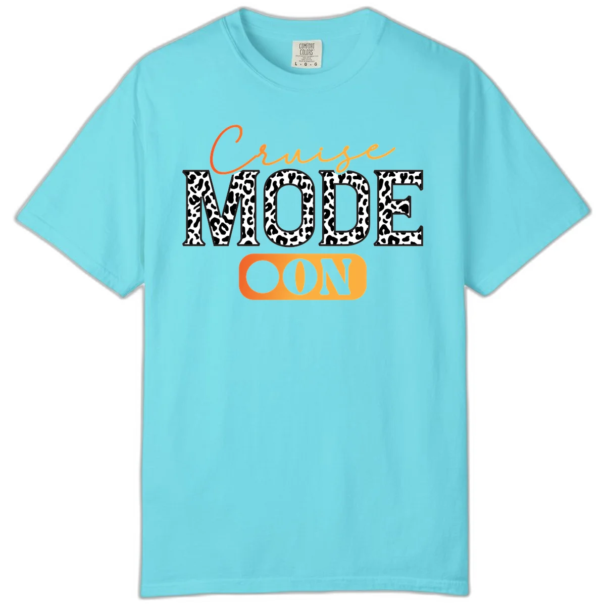 Cruise Mode Leopard Print Comfort Color Tee in Lagoon Blue