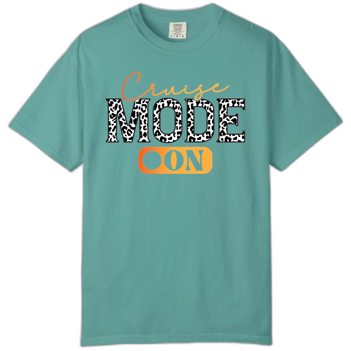 Cruise Mode Leopard Print Comfort Color Tee in Seafoam
