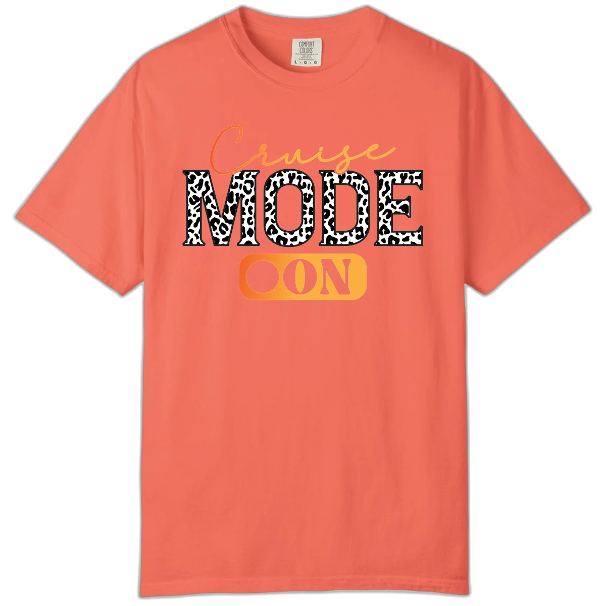 Cruise Mode Leopard Print Comfort Color Tee in Bright Salmon