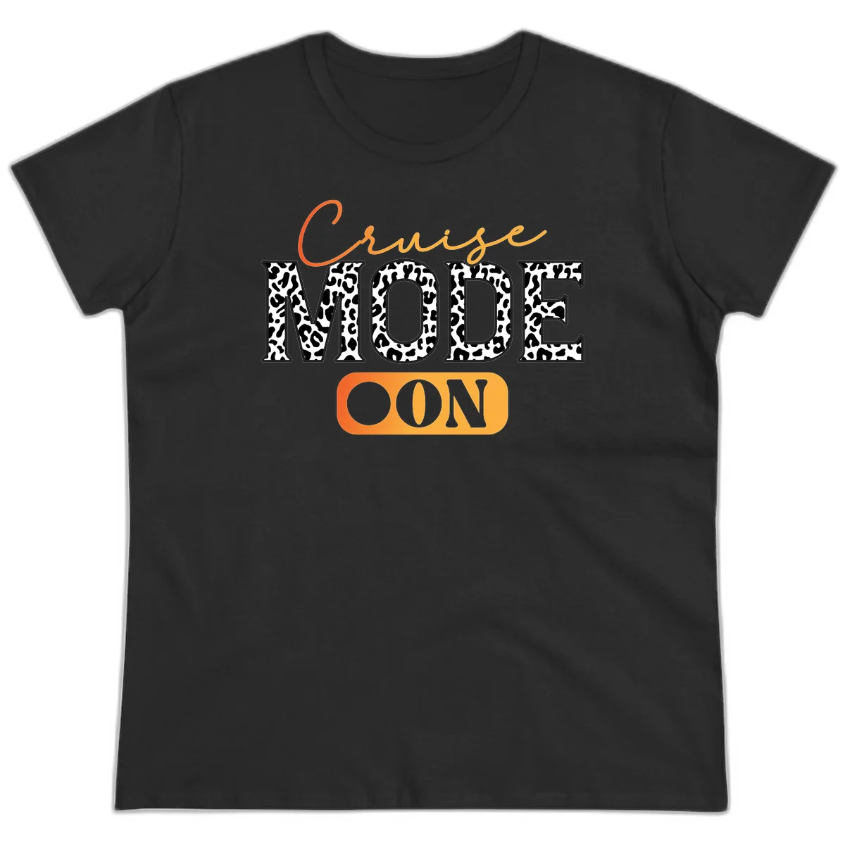 Cruise Mode Leopard Print Ladies Tee in Black