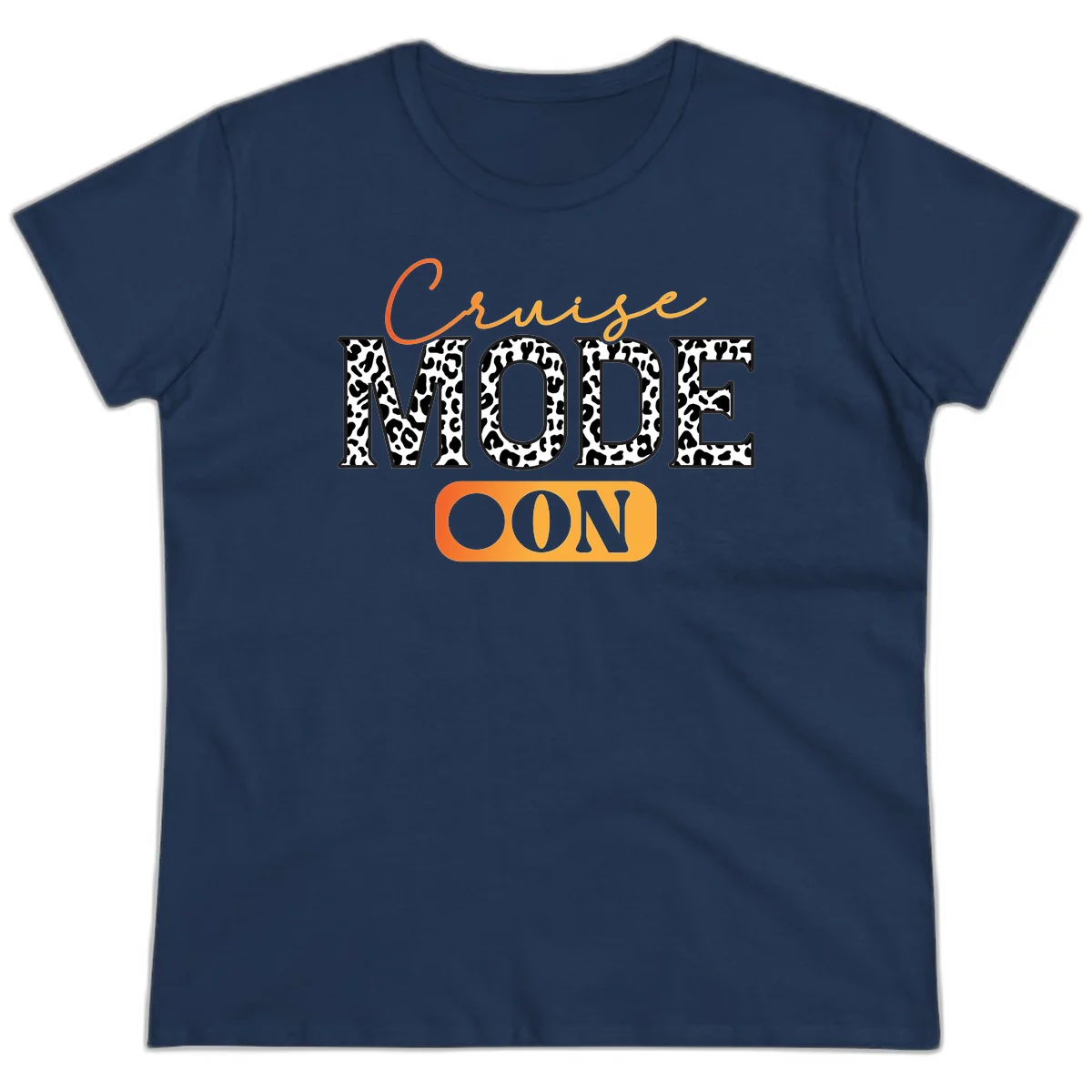 Cruise Mode Leopard Print Ladies Tee in Navy