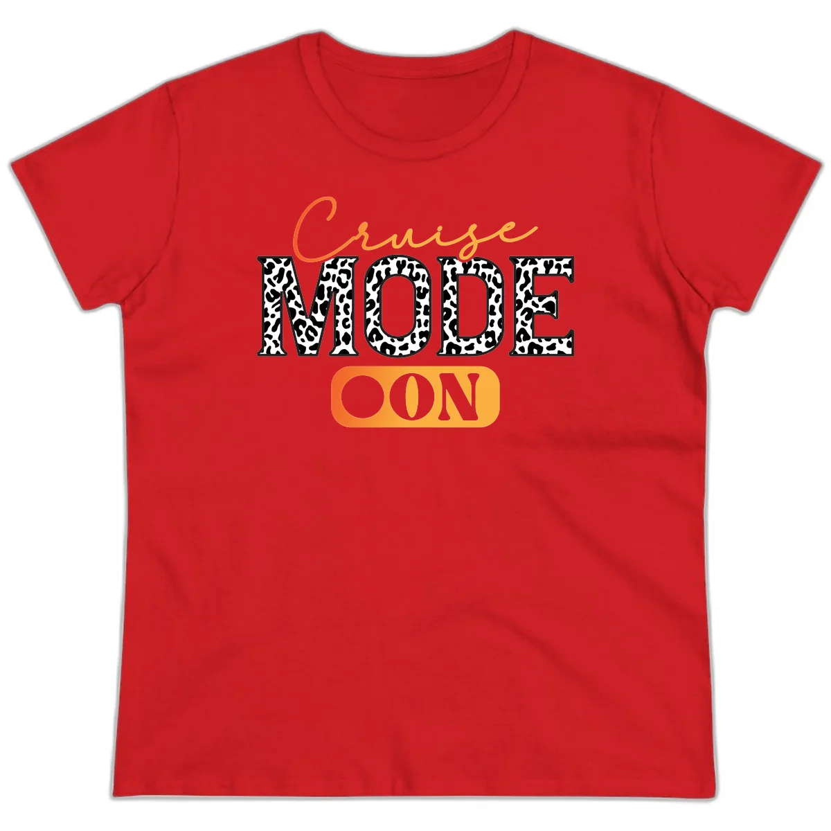 Cruise Mode Leopard Print Ladies Tee in Red
