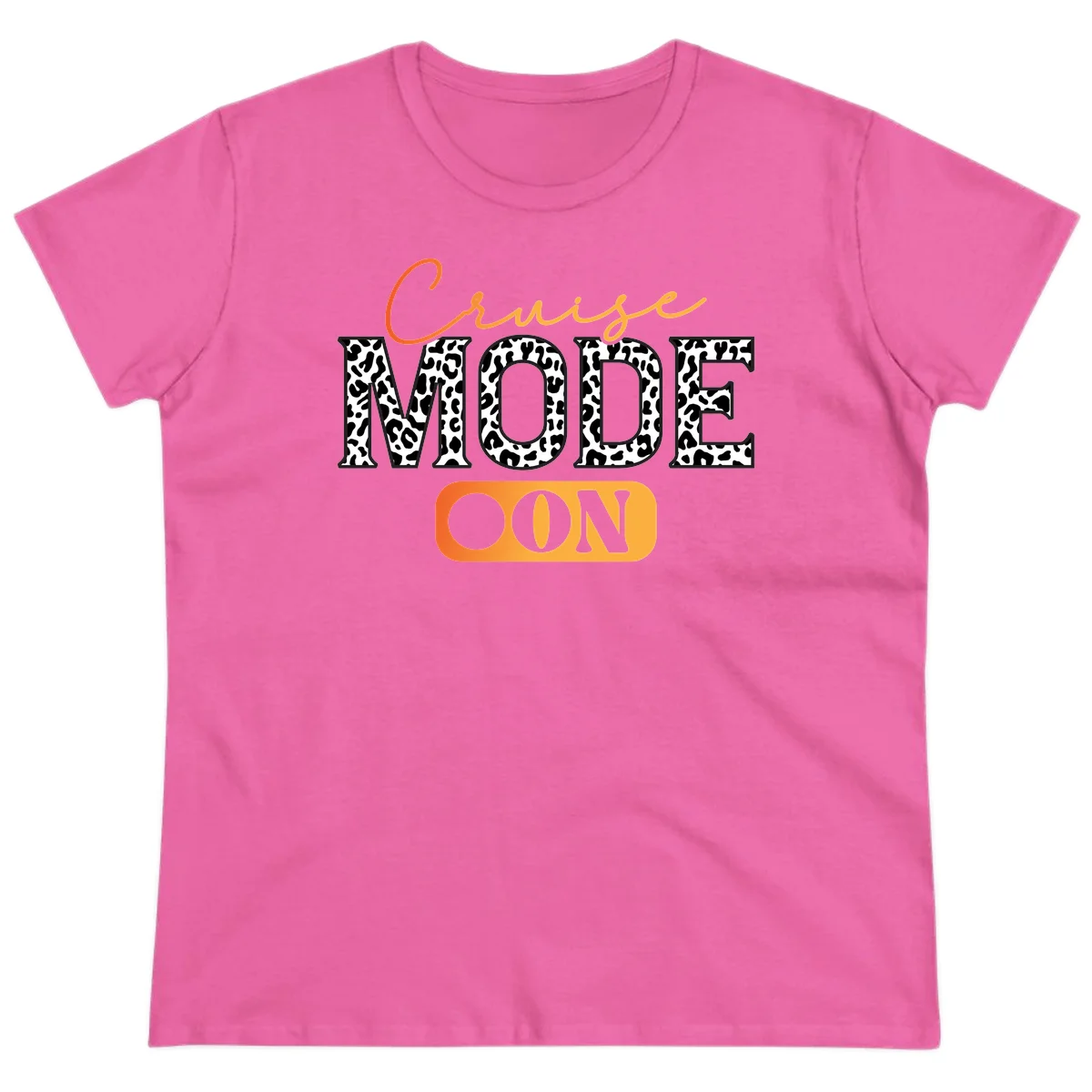 Cruise Mode Leopard Print Ladies Tee in Azalea