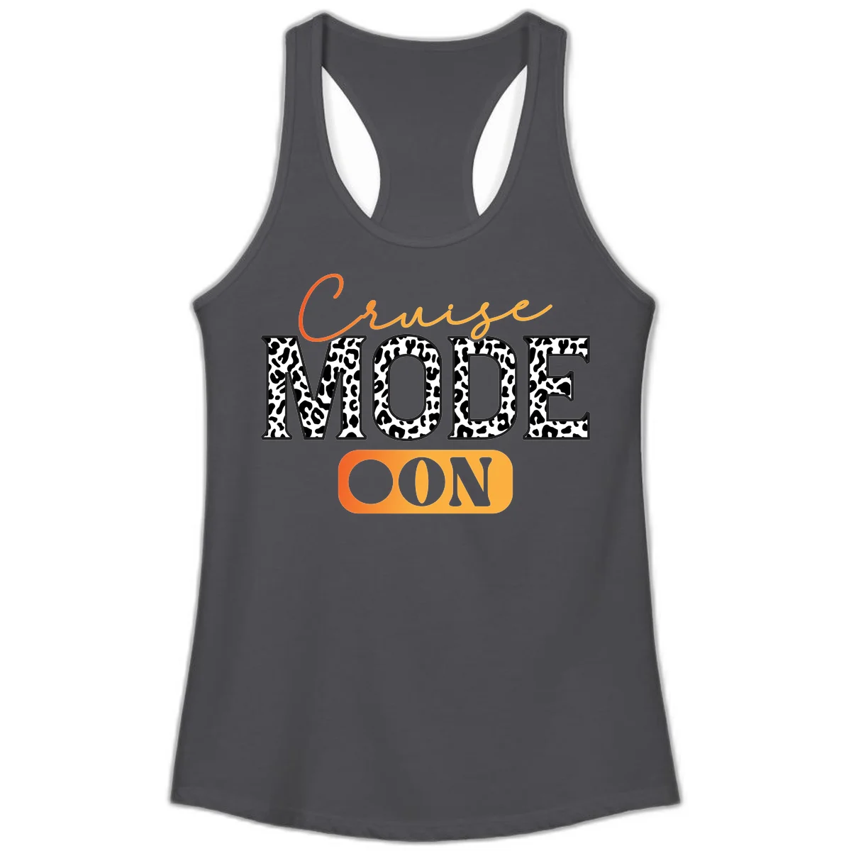Cruise Mode Leopard Print Ladies Tank in Solid Dark Gray