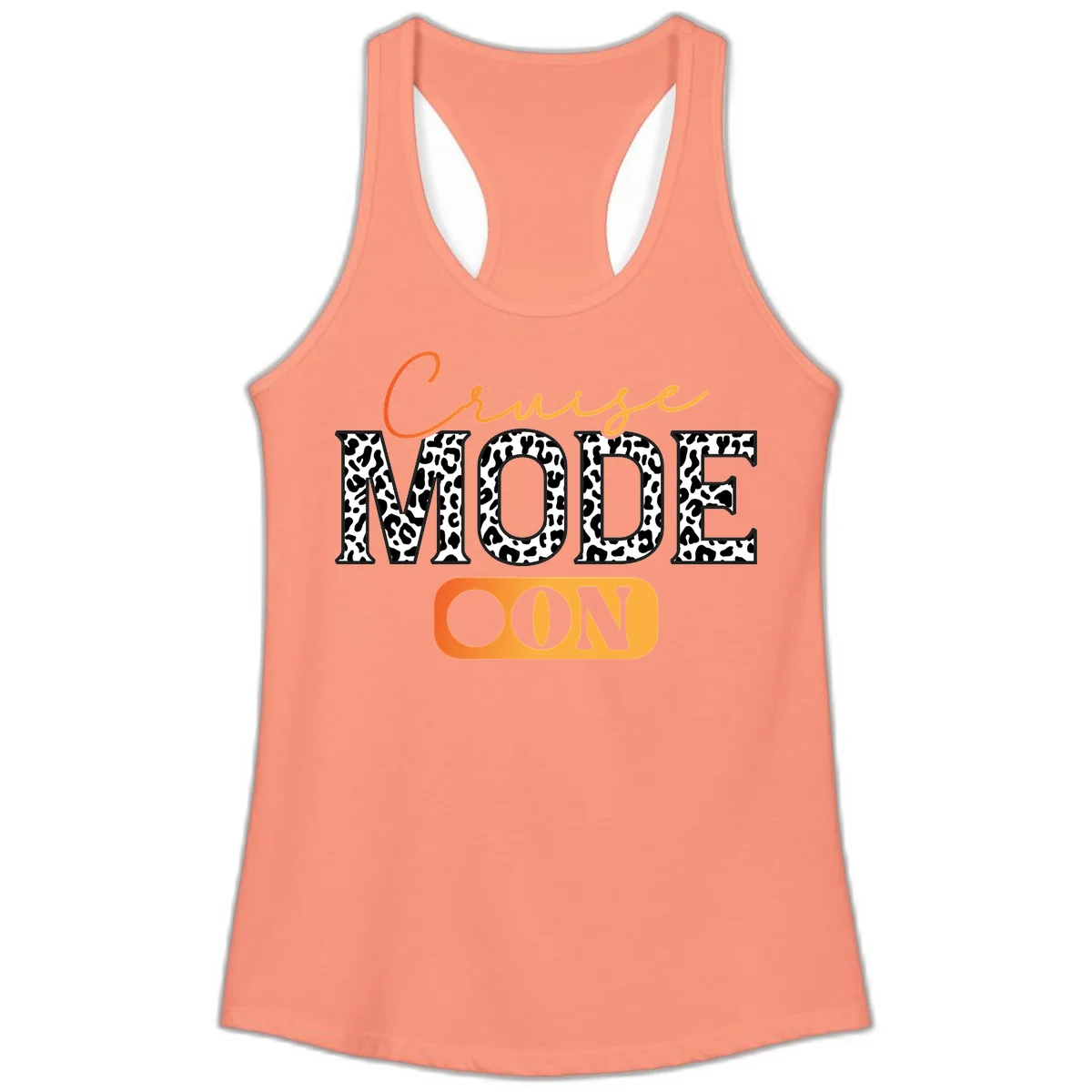 Cruise Mode Leopard Print Ladies Tank in Solid Light Orange