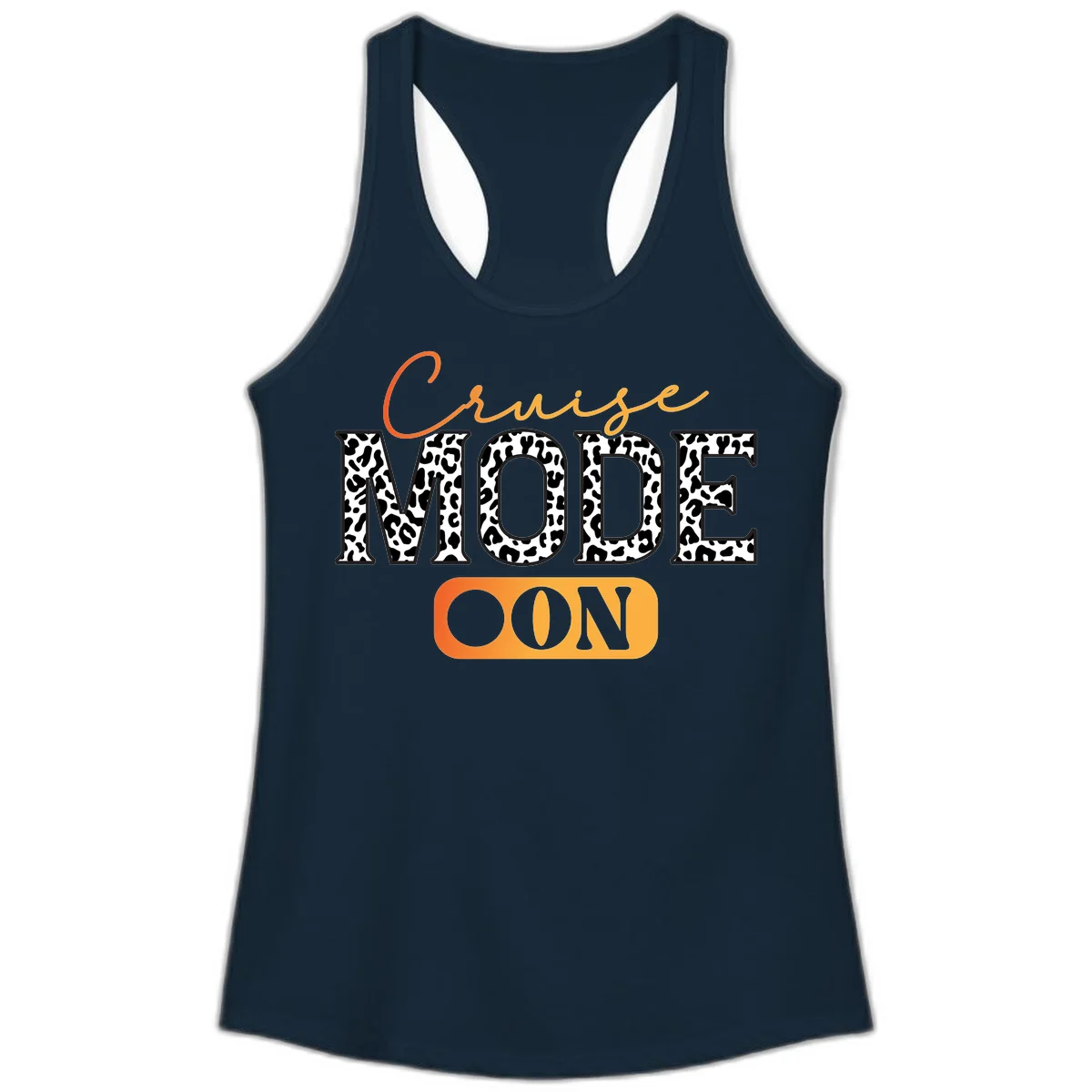 Cruise Mode Leopard Print Ladies Tank in Solid Midnight Navy