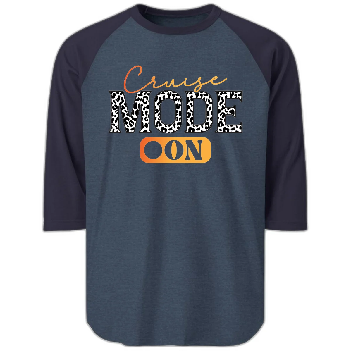 Cruise Mode Leopard Print Raglan 3/4 Tee in Heather Denim Navy