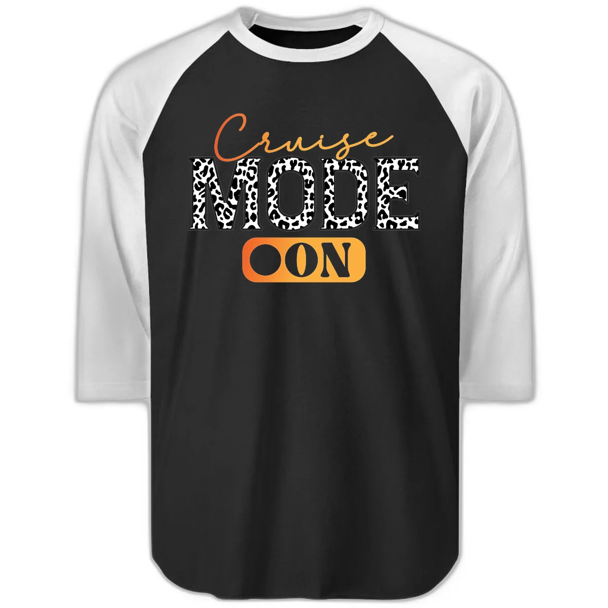 Cruise Mode Leopard Print Raglan 3/4 Tee in Black White