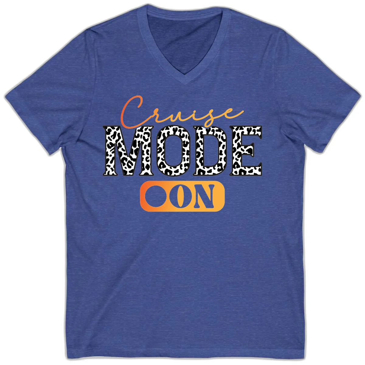 Cruise Mode Leopard Print V-Neck Tee in Heather True Royal