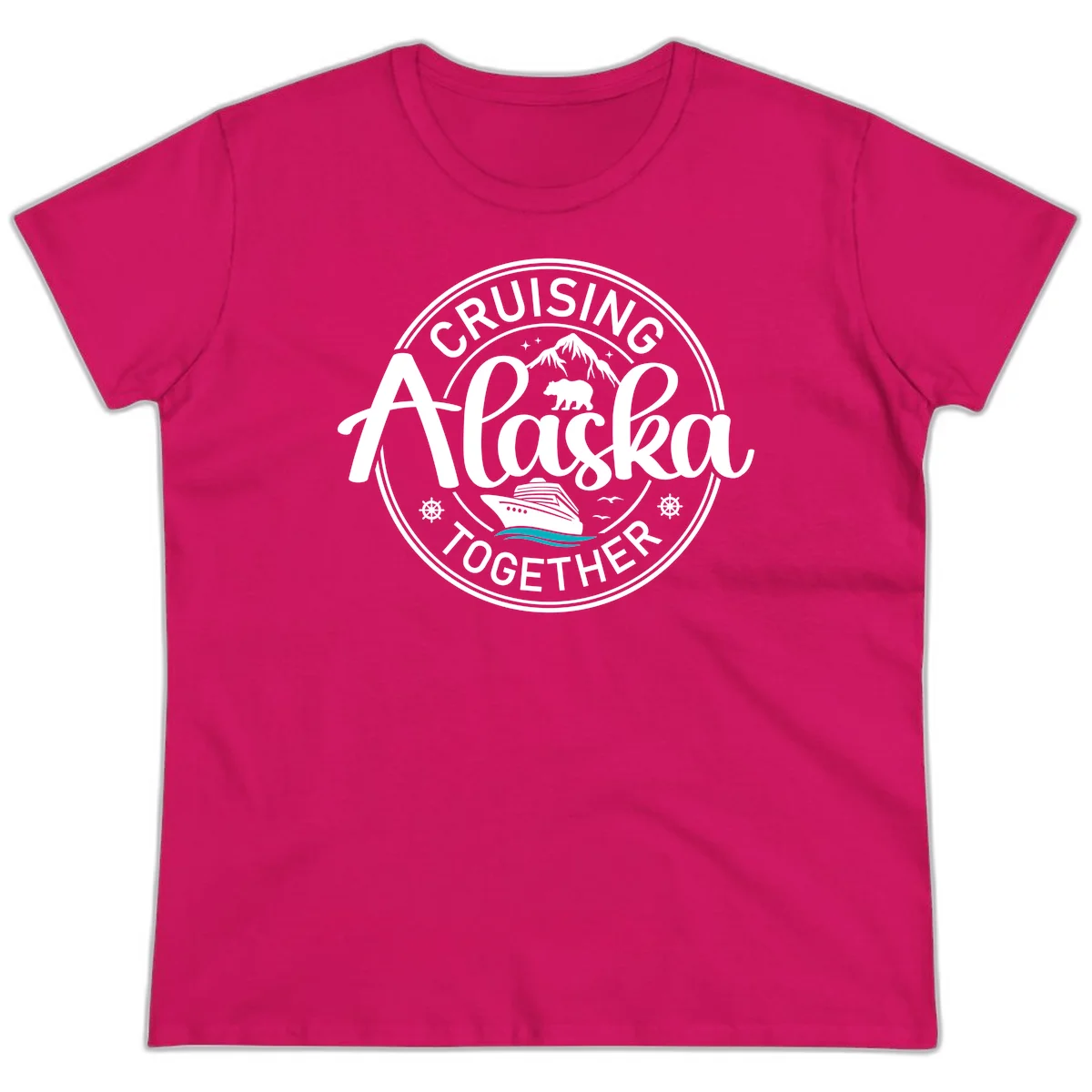 Cruising Alaska Together Ladies Tee in Heliconia