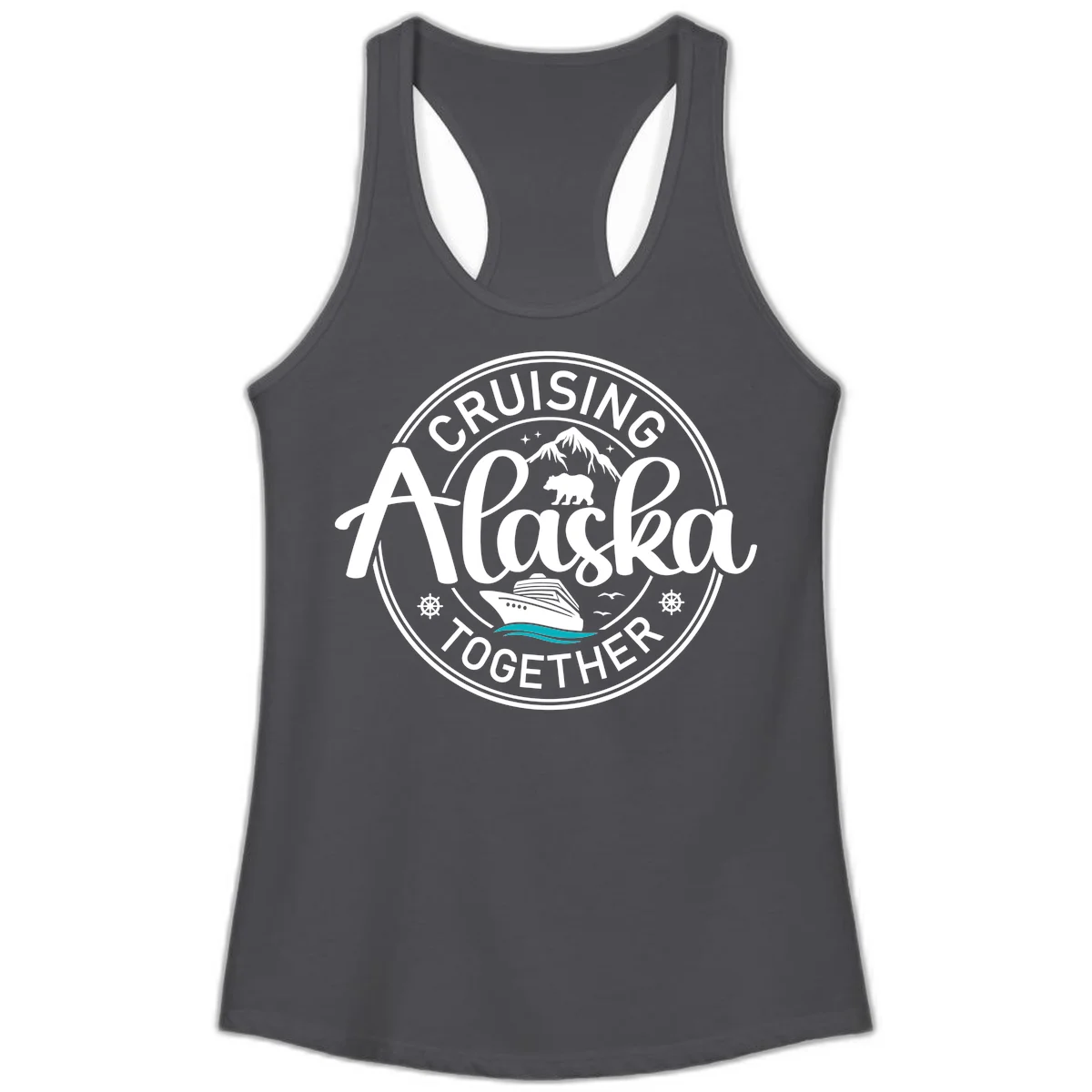 Cruising Alaska Together Ladies Tank in Solid Dark Gray