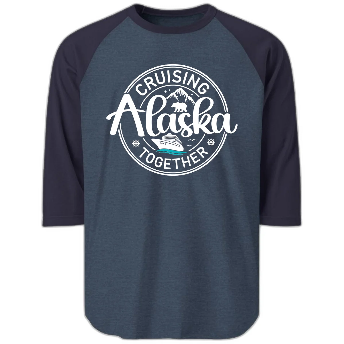 Cruising Alaska Together Raglan 3/4 in Heather Denim Navy