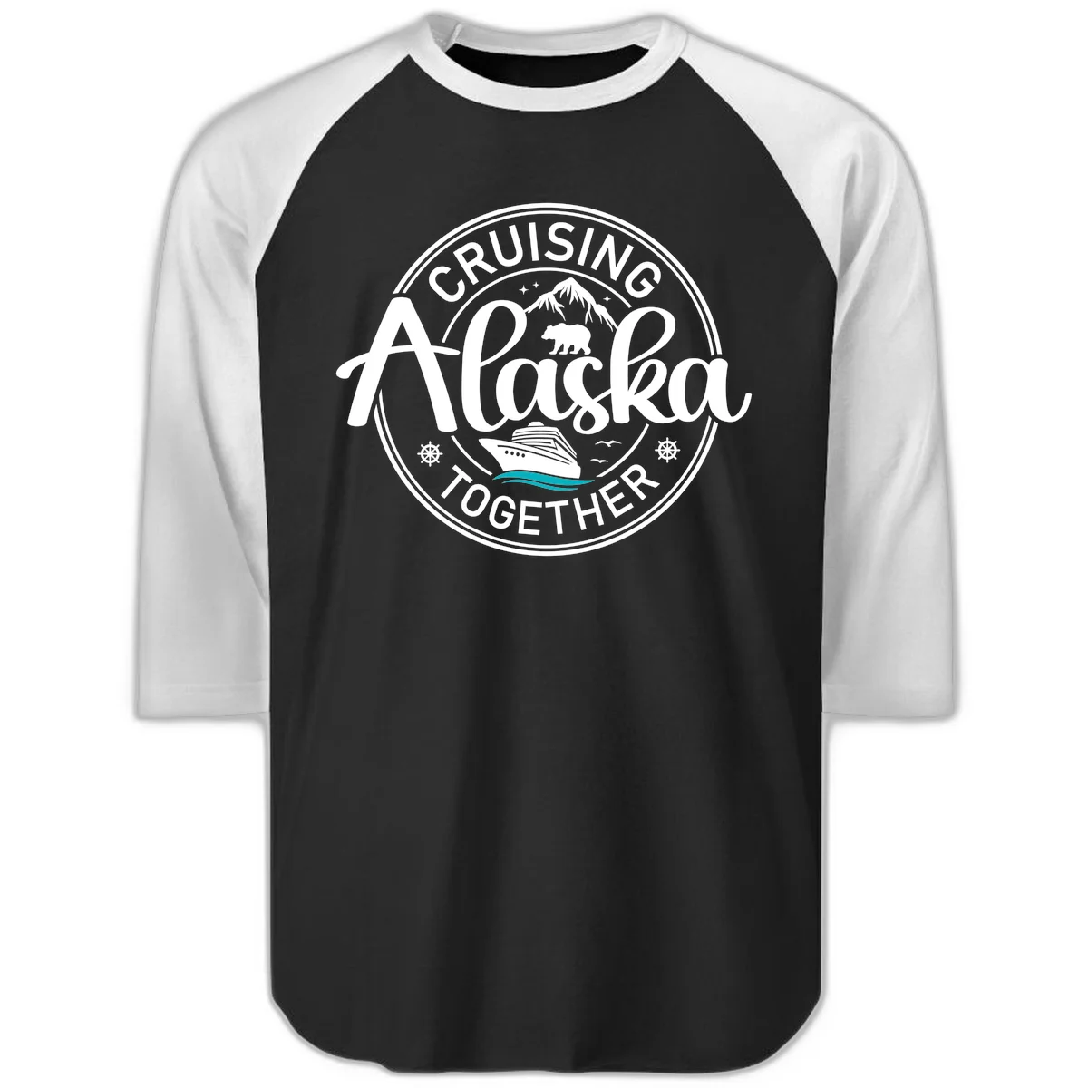 Cruising Alaska Together Raglan 3/4 in Black White