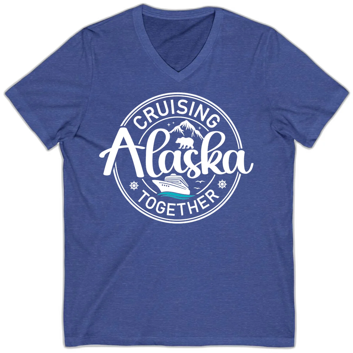 Cruising Alaska Together V-Neck in Heather True Royal
