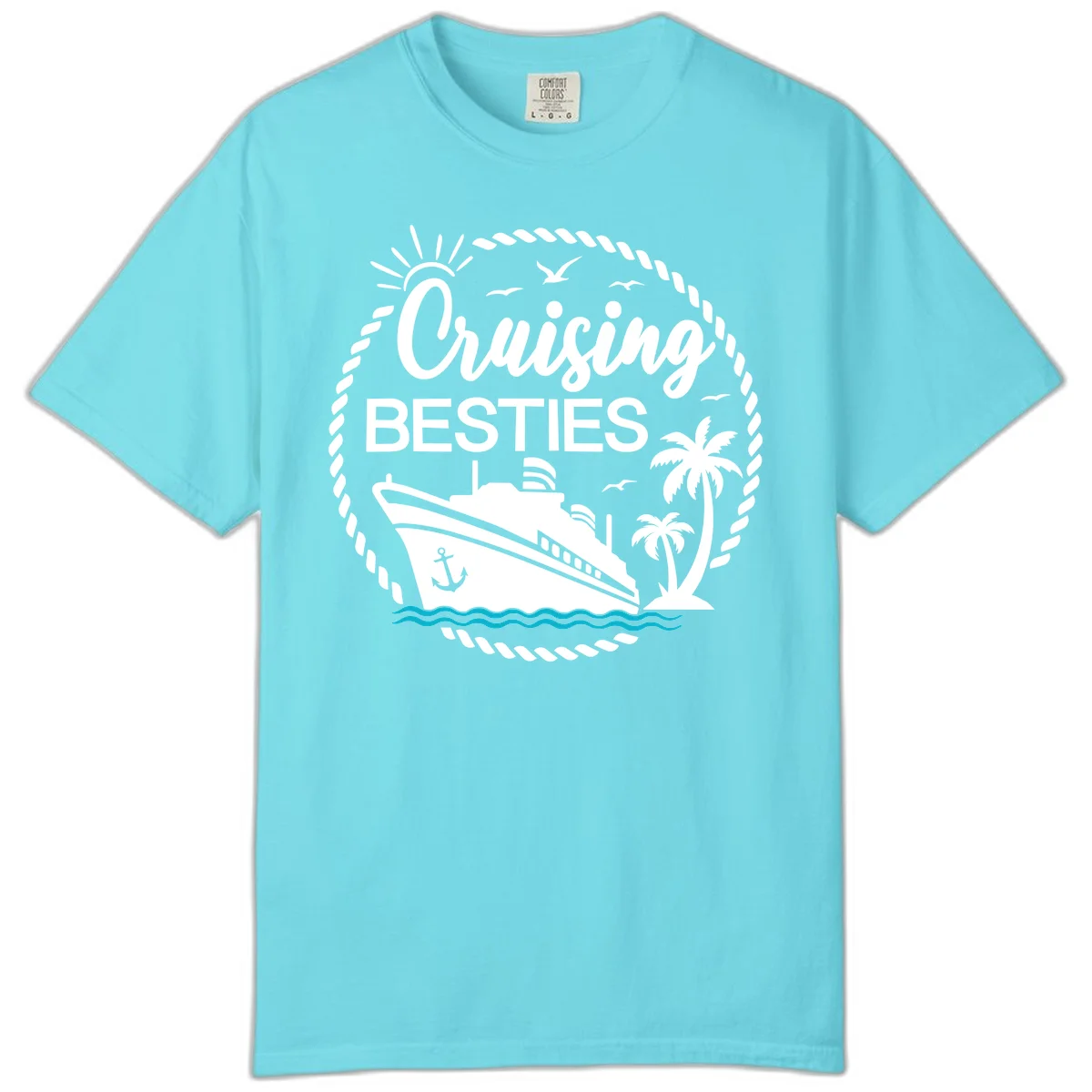 Cruising Besties Comfort Color Tee in Lagoon Blue