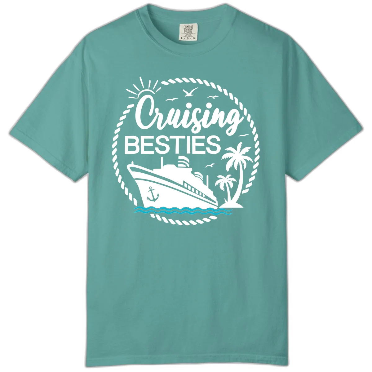 Cruising Besties Comfort Color Tee in Seafoam