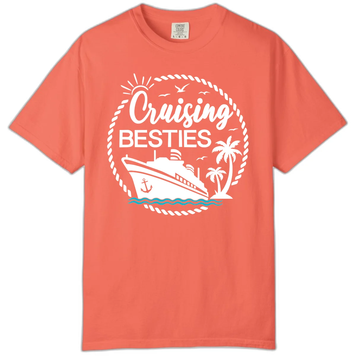 Cruising Besties Comfort Color Tee in Bright Salmon