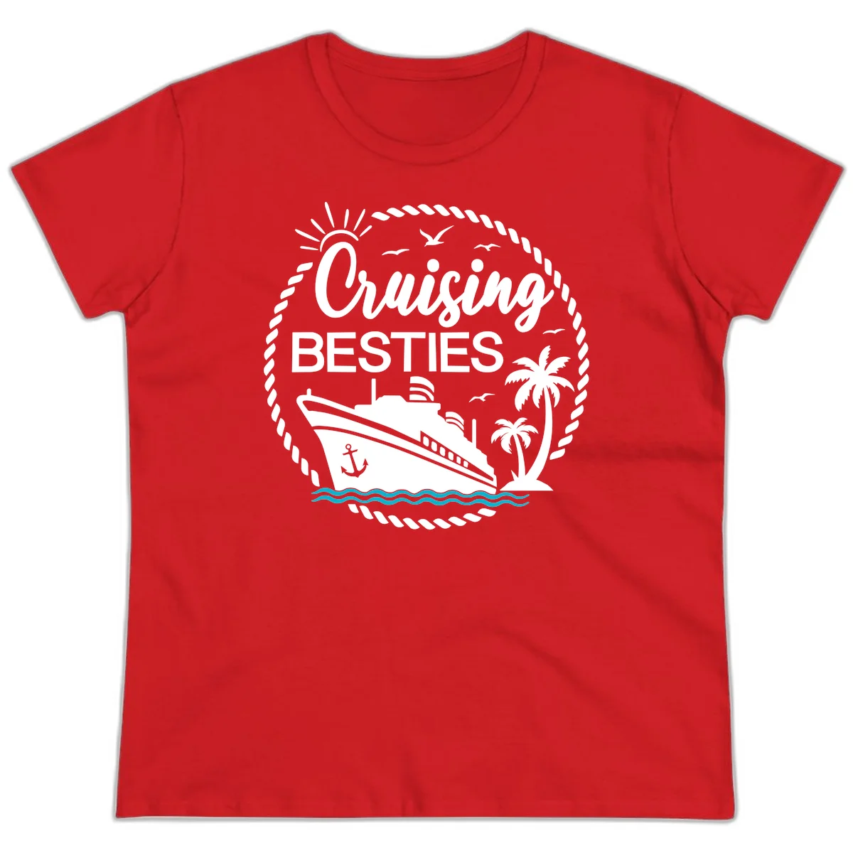 Cruising Besties Ladies Tee in Red