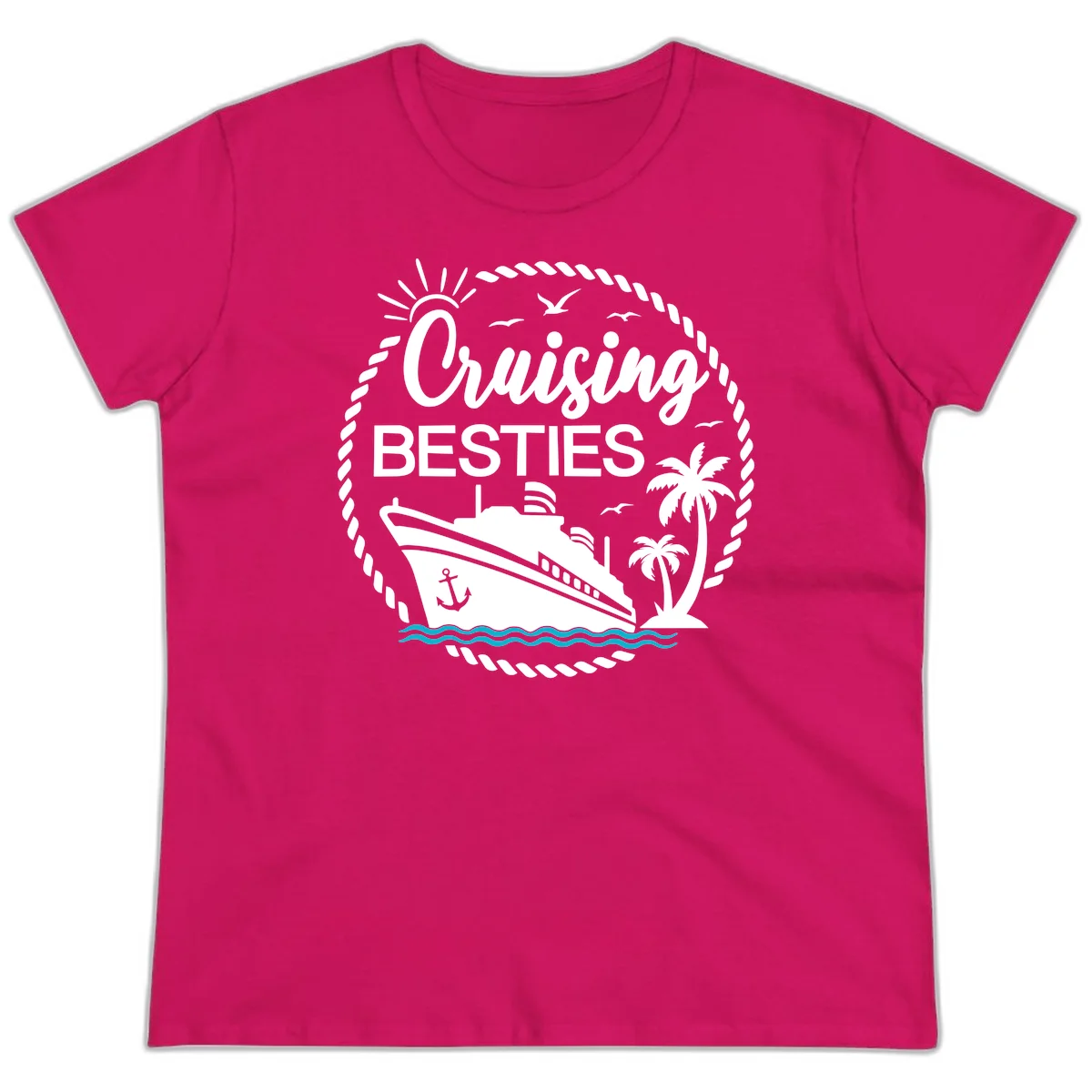 Cruising Besties Ladies Tee in Heliconia