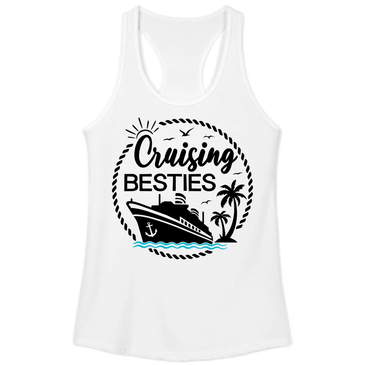 Cruising Besties Ladies Tank in White