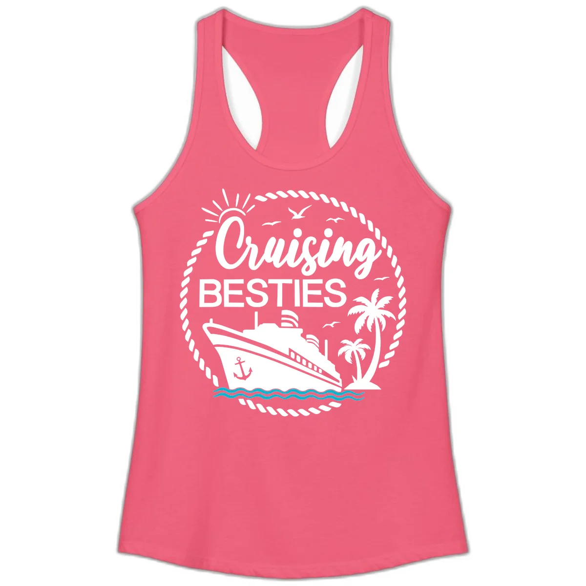 Cruising Besties Ladies Tank in Hot Pink