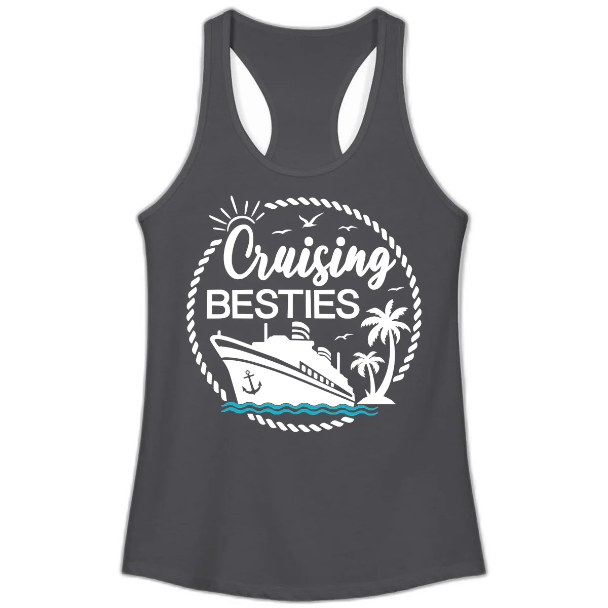 Cruising Besties Ladies Tank in Solid Dark Gray