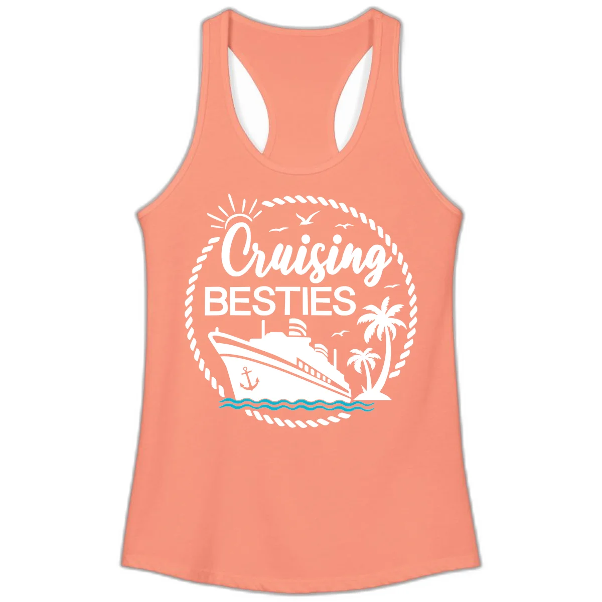 Cruising Besties Ladies Tank in Solid Light Orange
