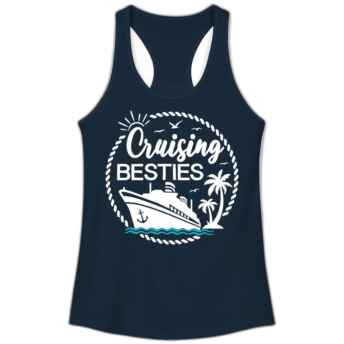 Cruising Besties Ladies Tank in Solid Midnight Navy