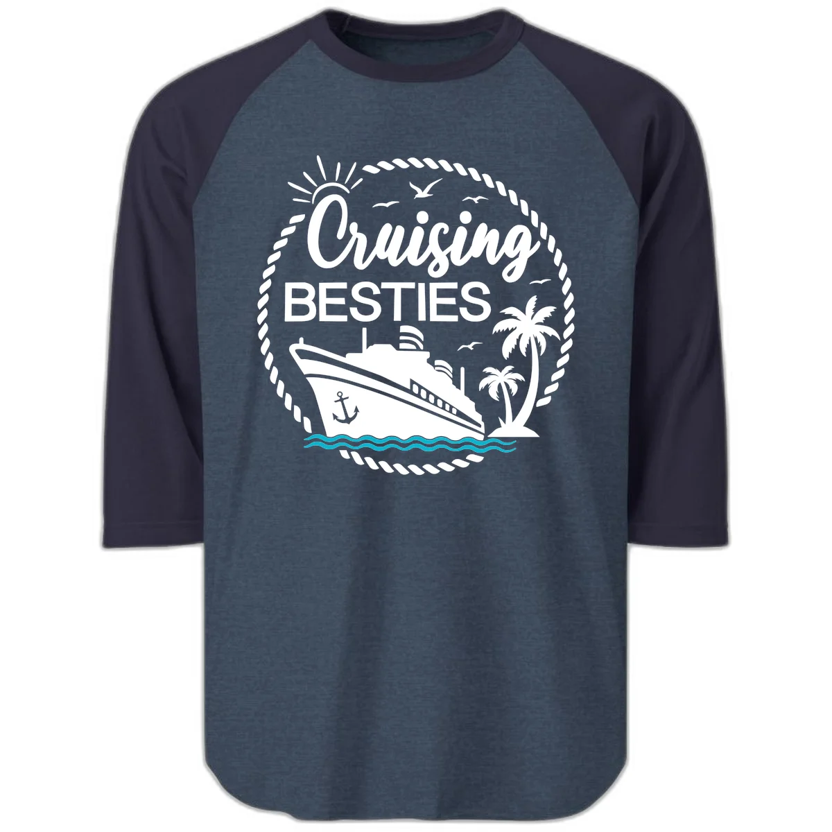 Cruising Besties Raglan 3/4 in Heather Denim Navy