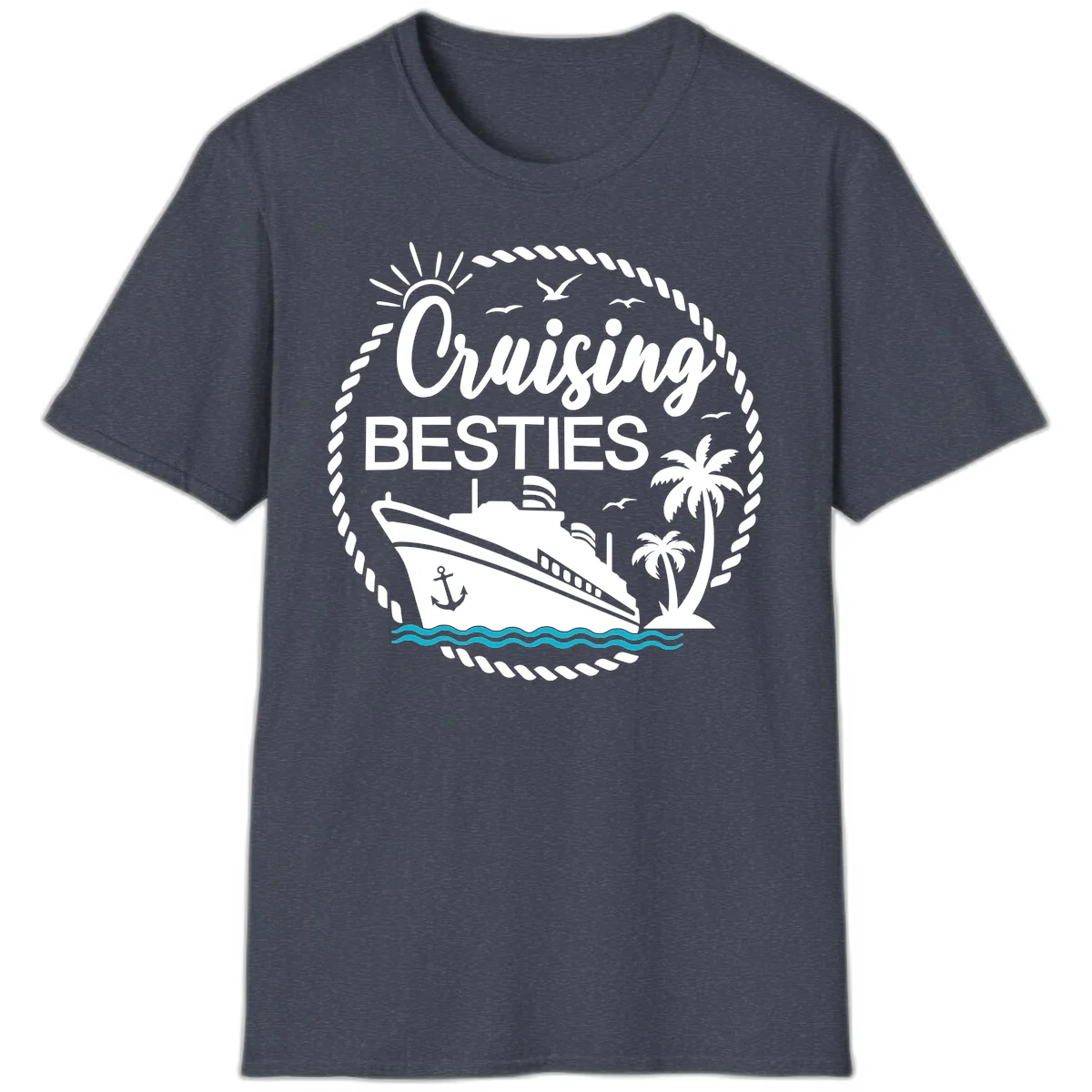 Cruising Besties T-Shirt in Heather Navy