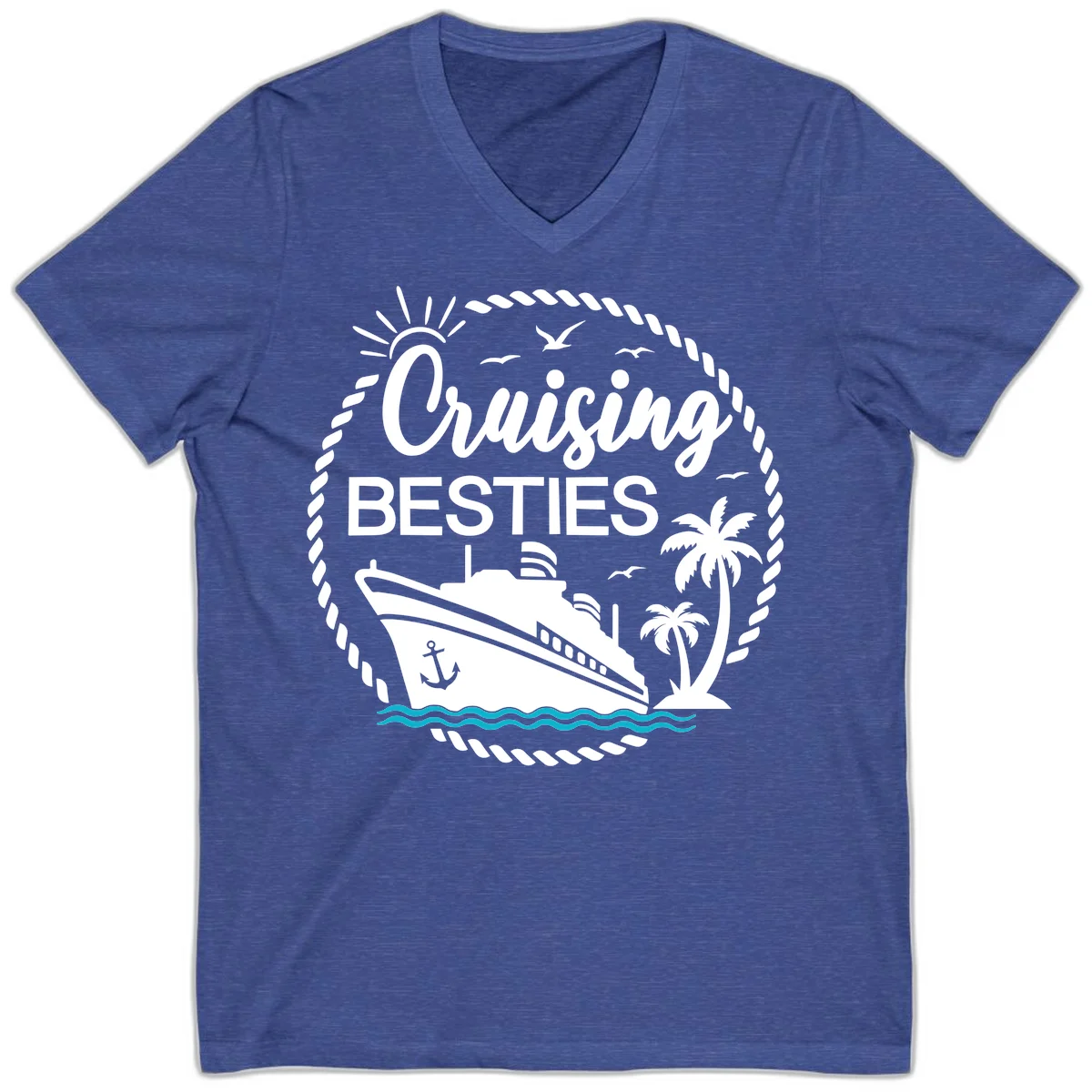 Cruising Besties V-Neck in Heather True Royal