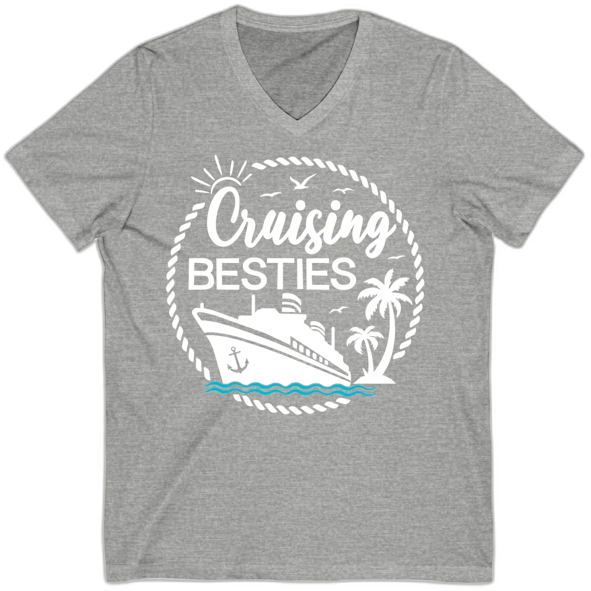 Cruising Besties V-Neck in Athletic Heather