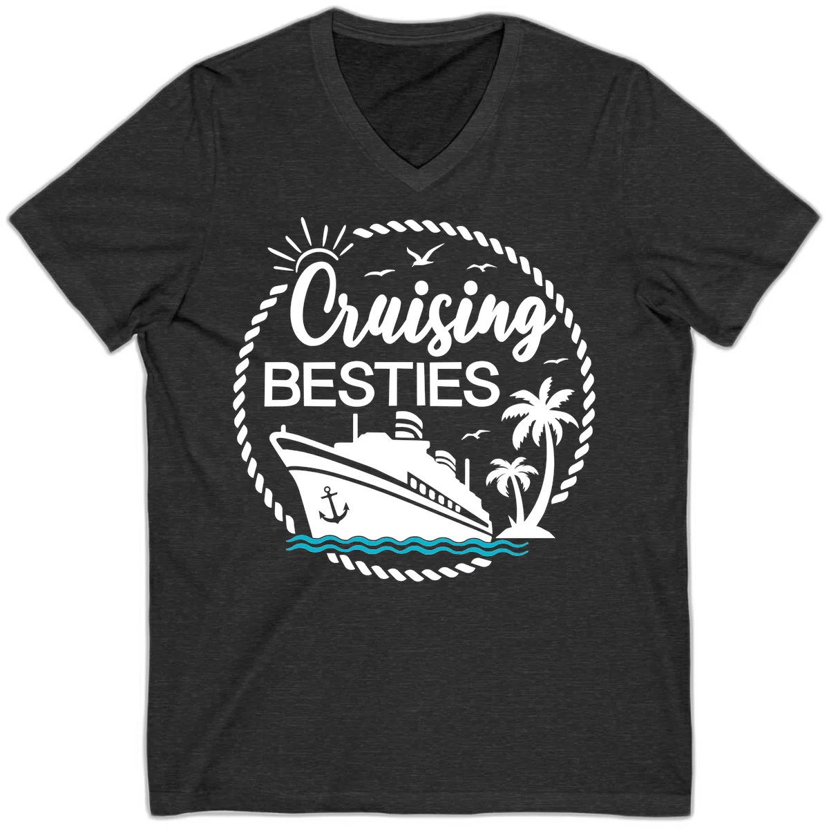 Cruising Besties V-Neck in Dark Grey Heather