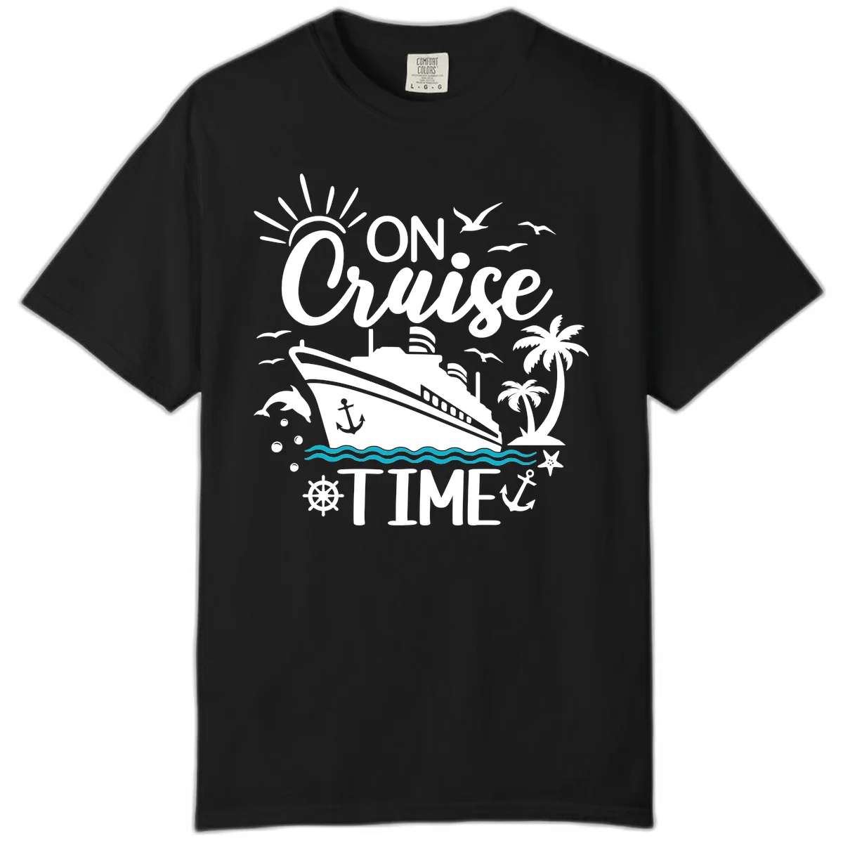 On Cruise Time Comfort Colors Tee for Vacation in Black