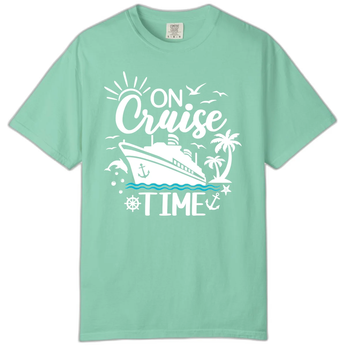 On Cruise Time Comfort Colors Tee for Vacation in Island Reef