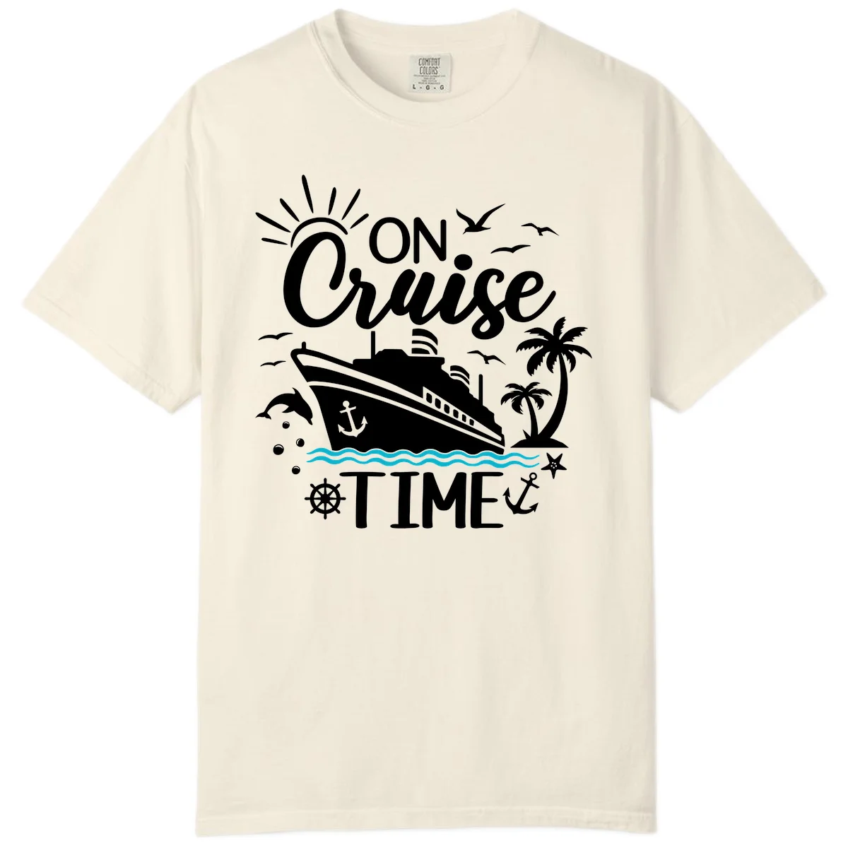 On Cruise Time Comfort Colors Tee for Vacation in Ivory
