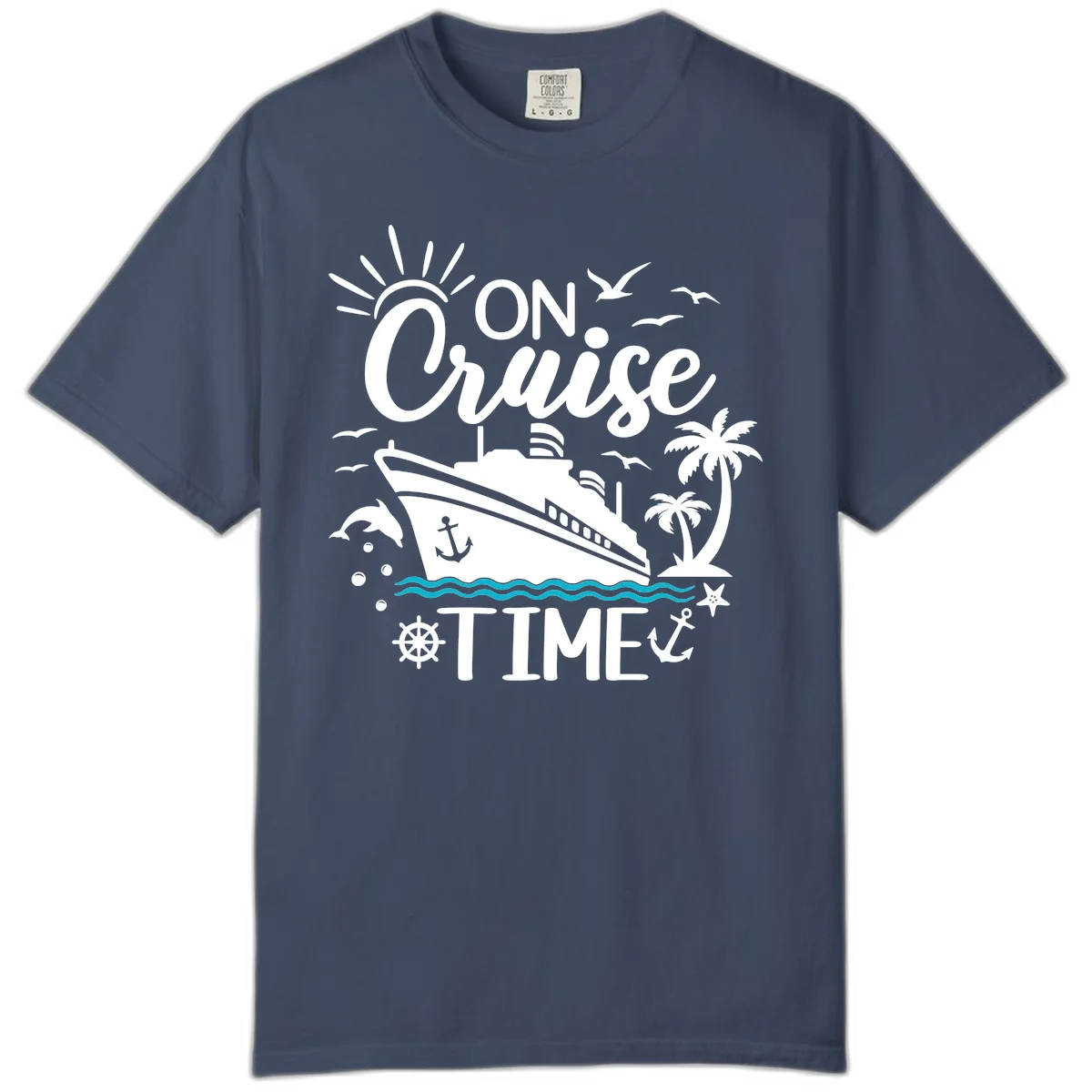On Cruise Time Comfort Colors Tee for Vacation in Midnight