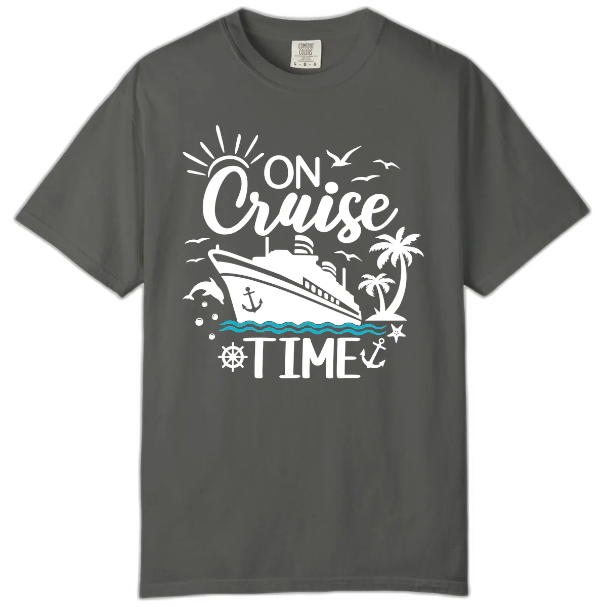 On Cruise Time Comfort Colors Tee for Vacation in Pepper