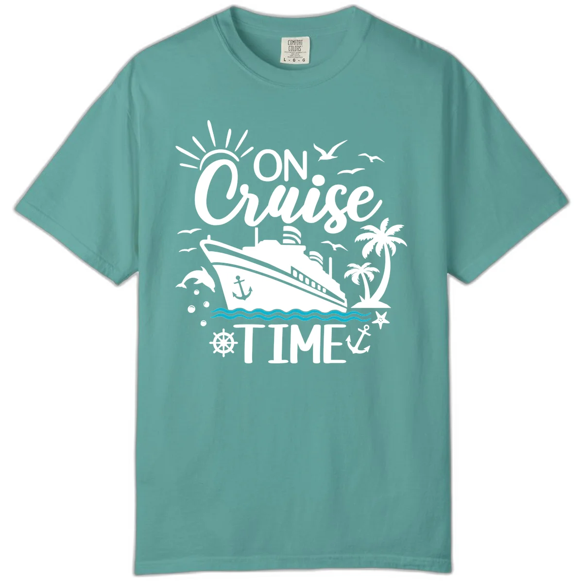 On Cruise Time Comfort Colors Tee for Vacation in Seafoam