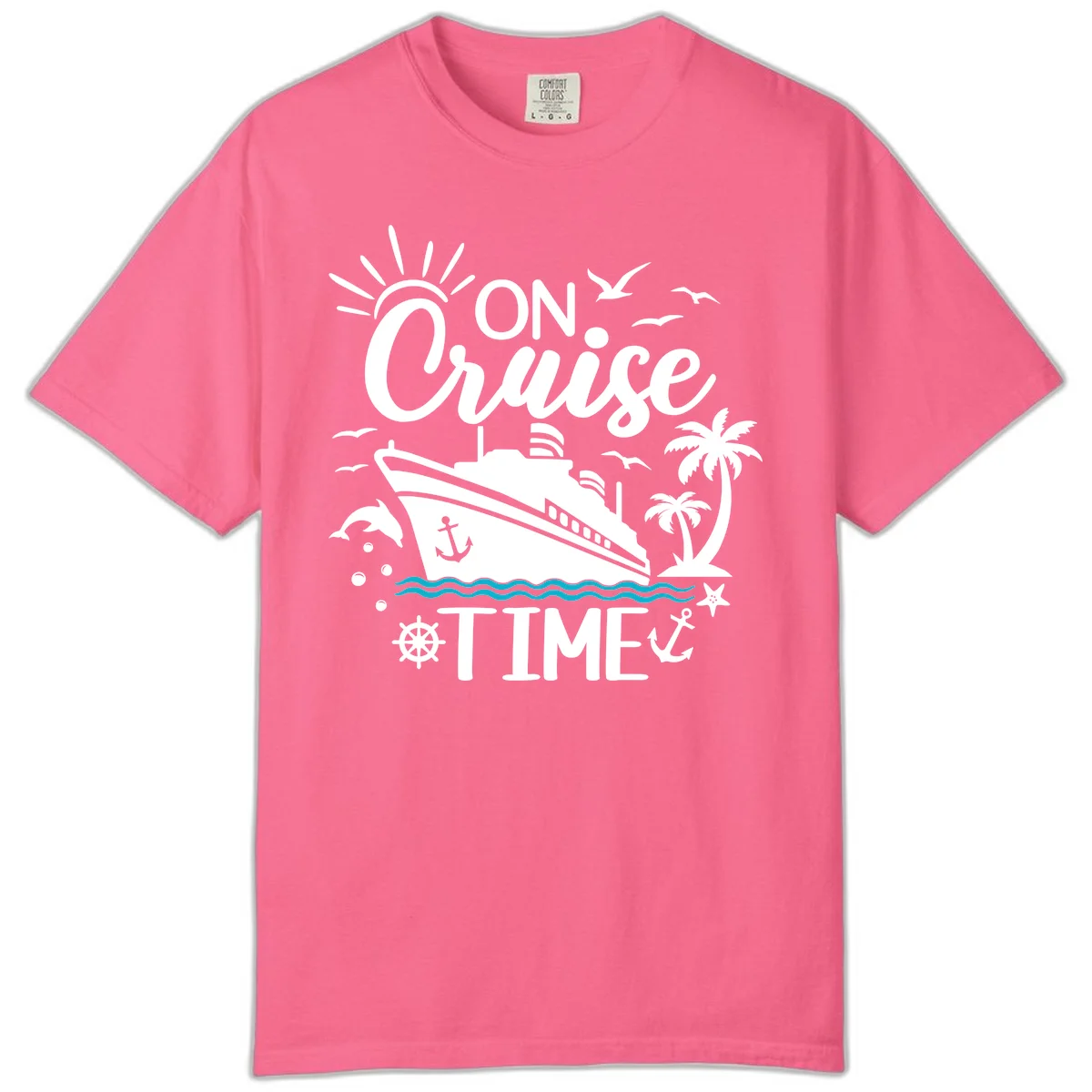 On Cruise Time Comfort Colors Tee for Vacation in Crunchberry