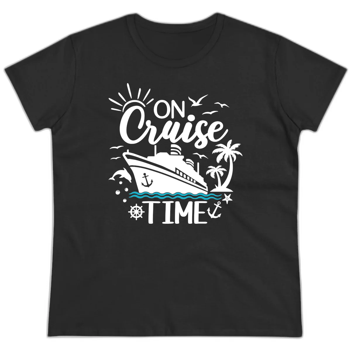 On Cruise Time Ladies Nautical Vacation Tee in Black