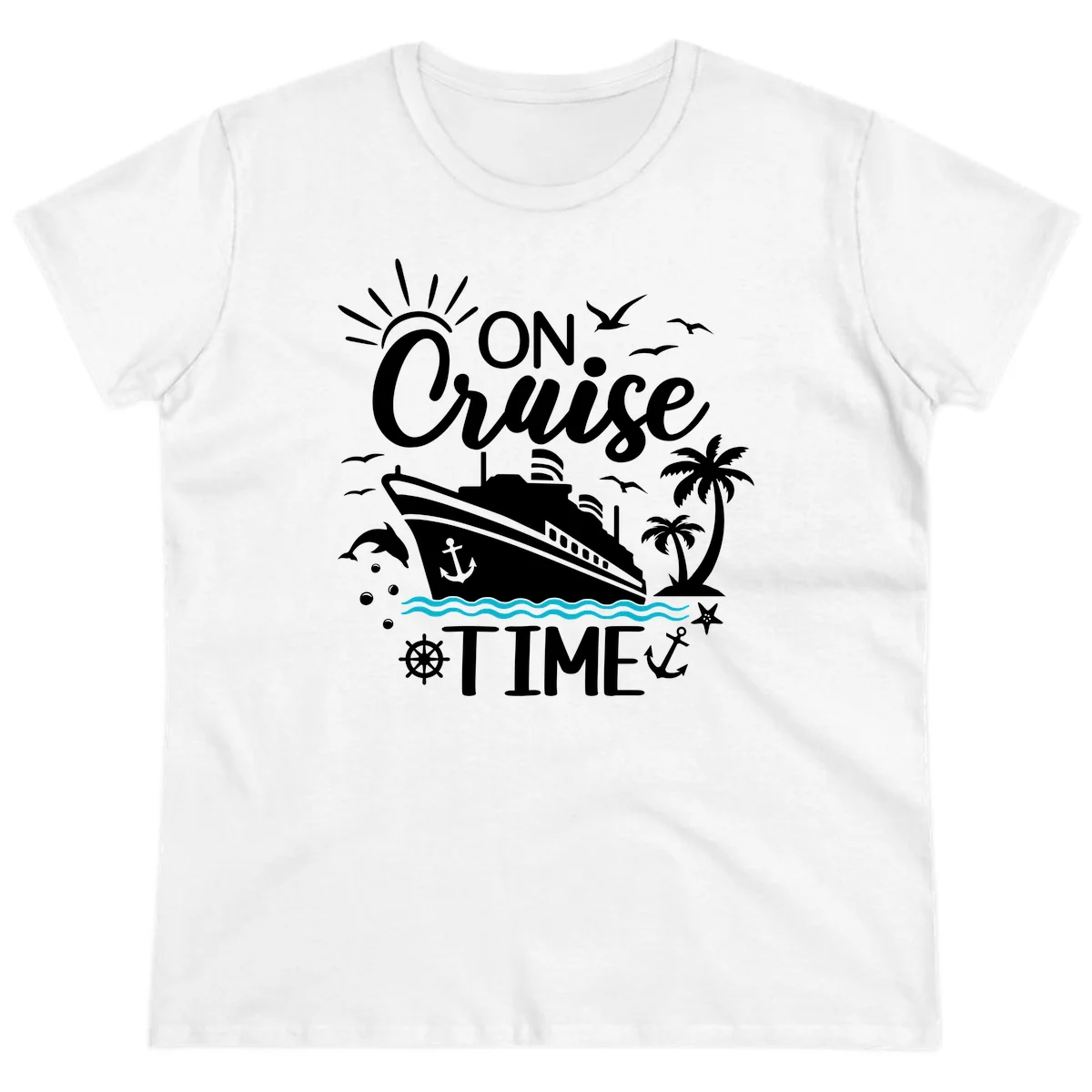 On Cruise Time Ladies Nautical Vacation Tee in White