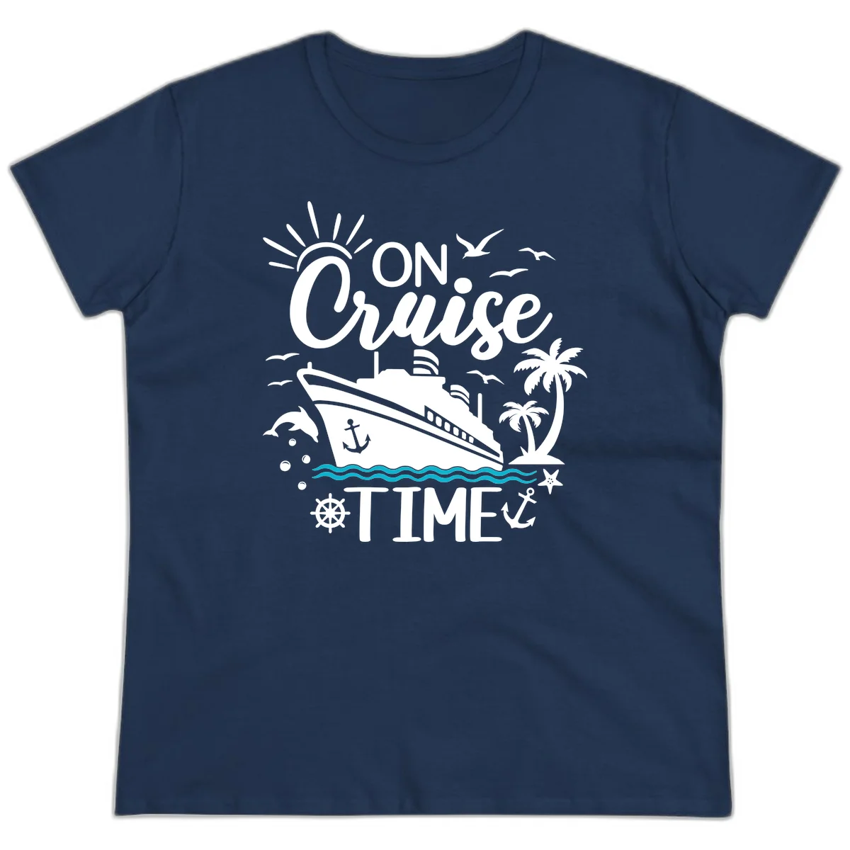 On Cruise Time Ladies Nautical Vacation Tee in Navy