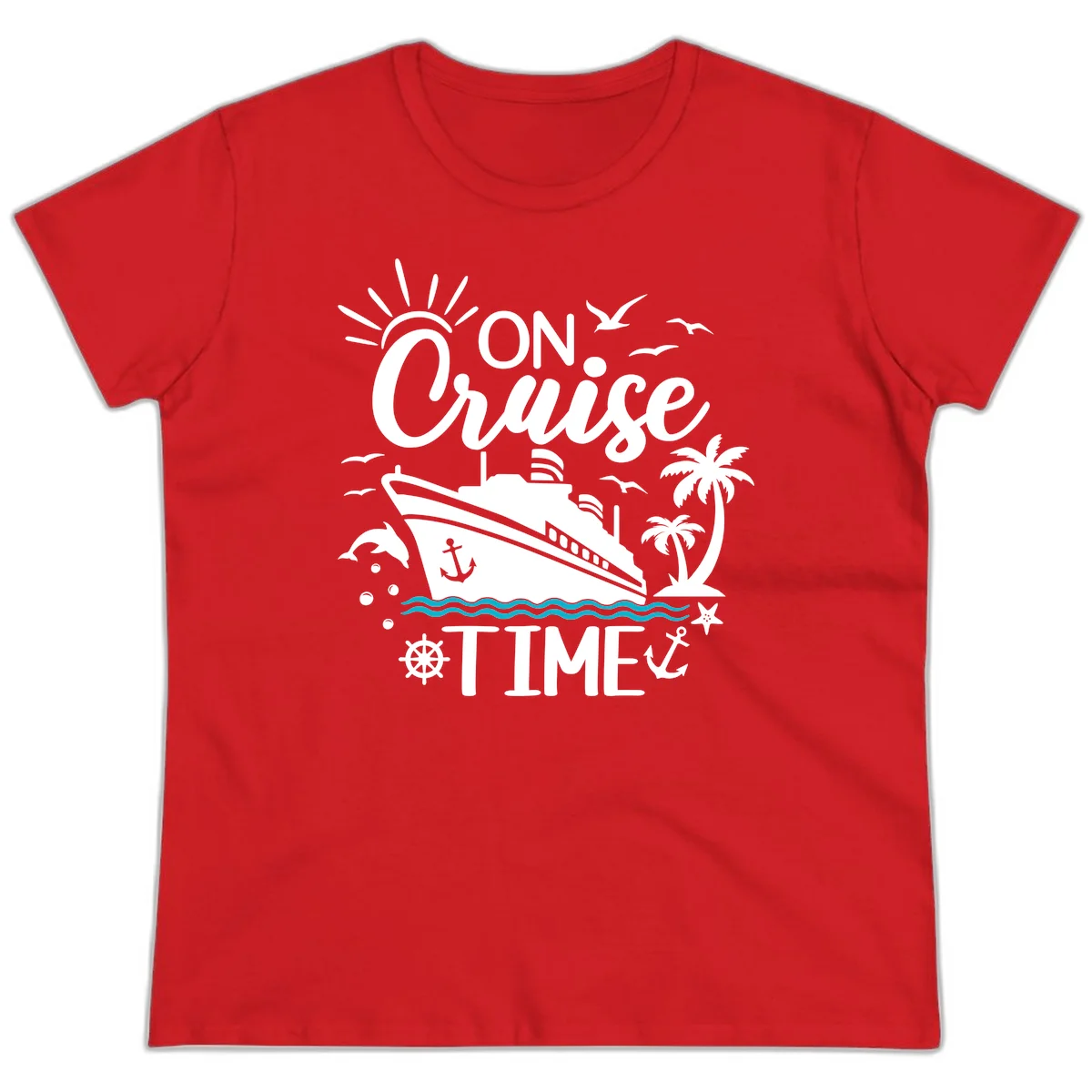 On Cruise Time Ladies Nautical Vacation Tee in Red