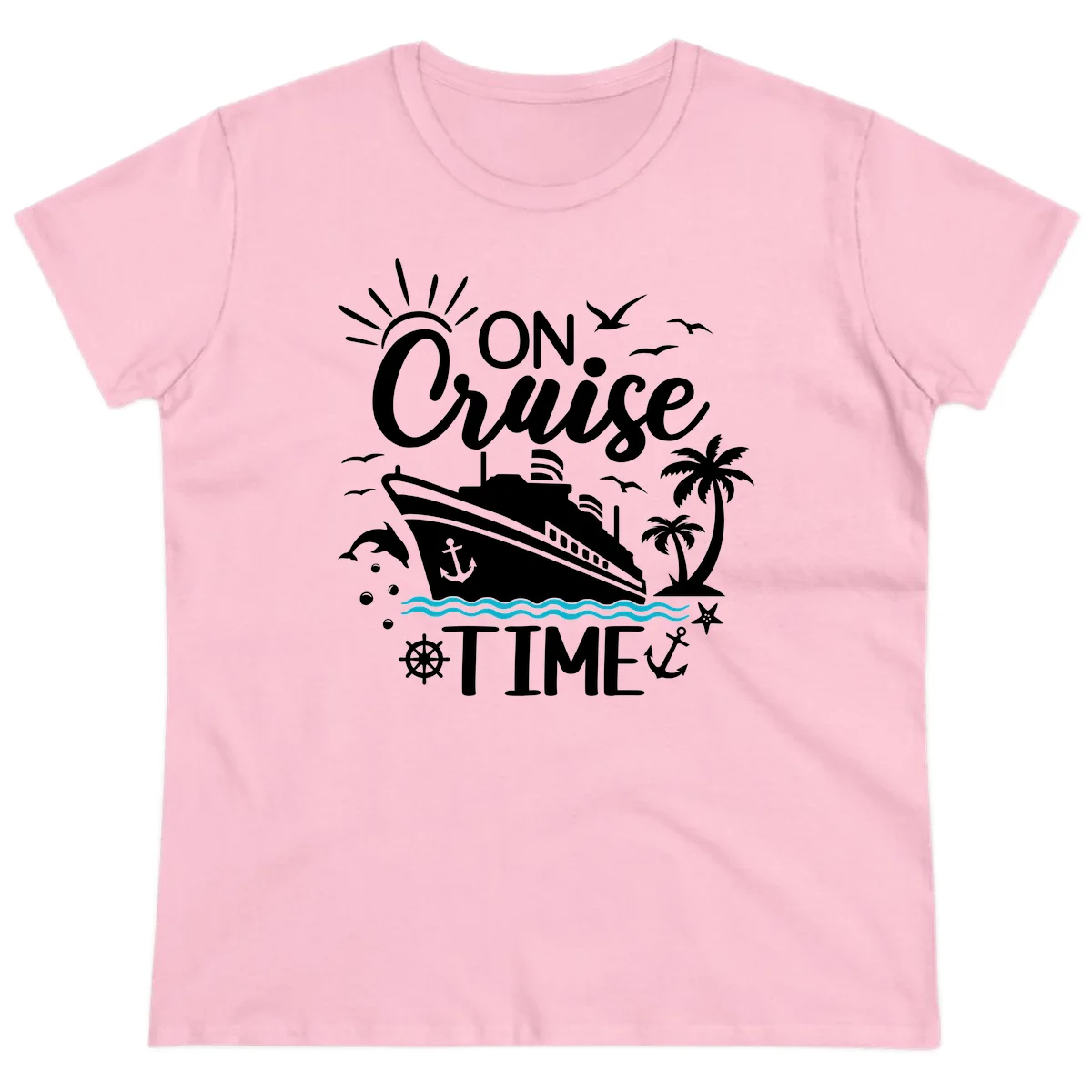On Cruise Time Ladies Nautical Vacation Tee in Light Pink