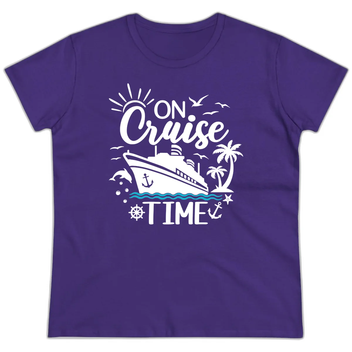 On Cruise Time Ladies Nautical Vacation Tee in Purple