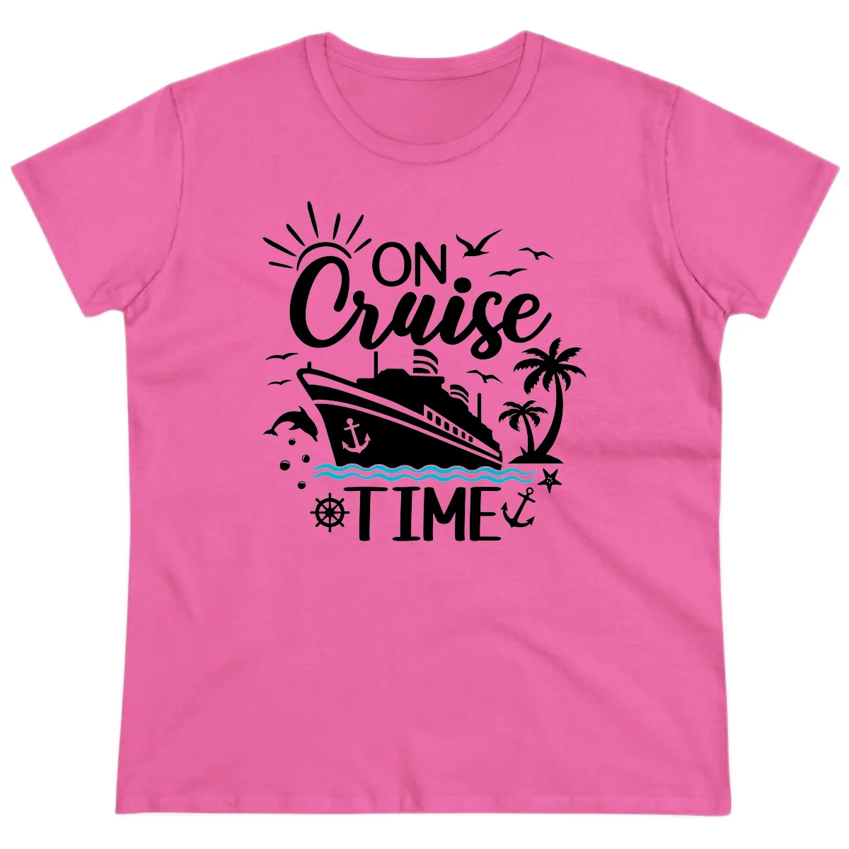 On Cruise Time Ladies Nautical Vacation Tee in Azalea