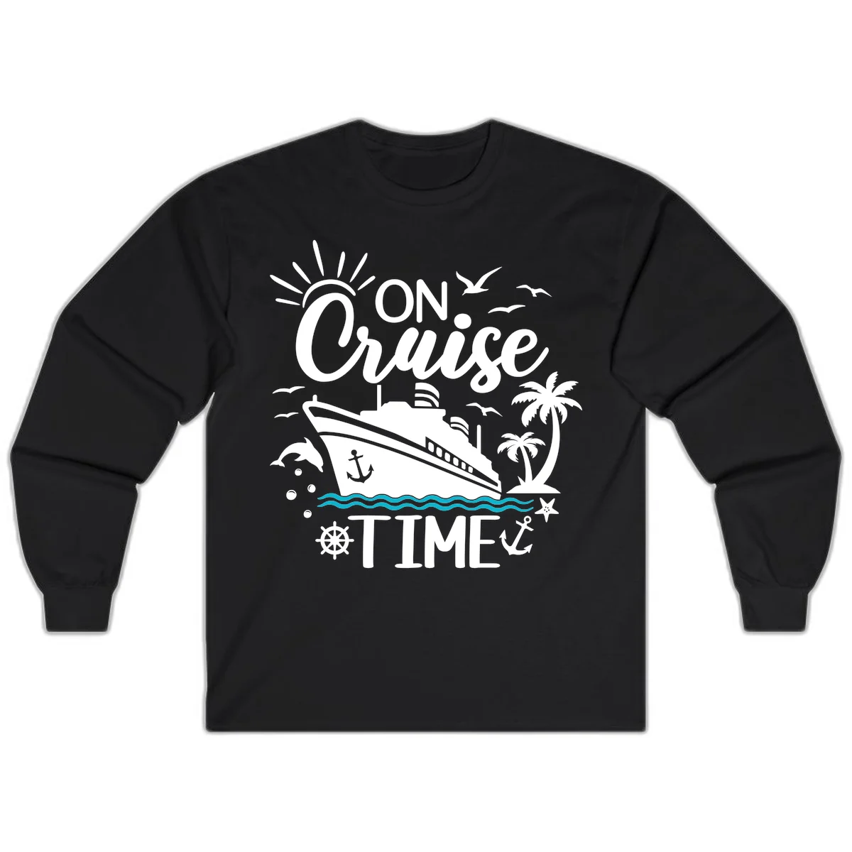 On Cruise Time Long Sleeve Tee for Cruise Lovers in Black