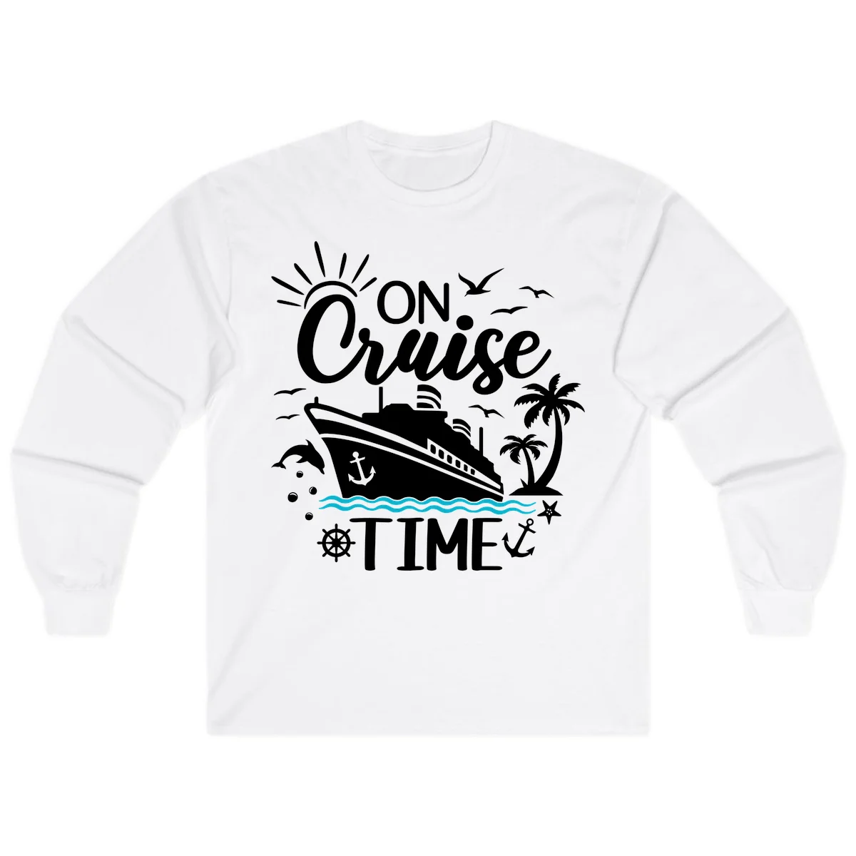 On Cruise Time Long Sleeve Tee for Cruise Lovers in White